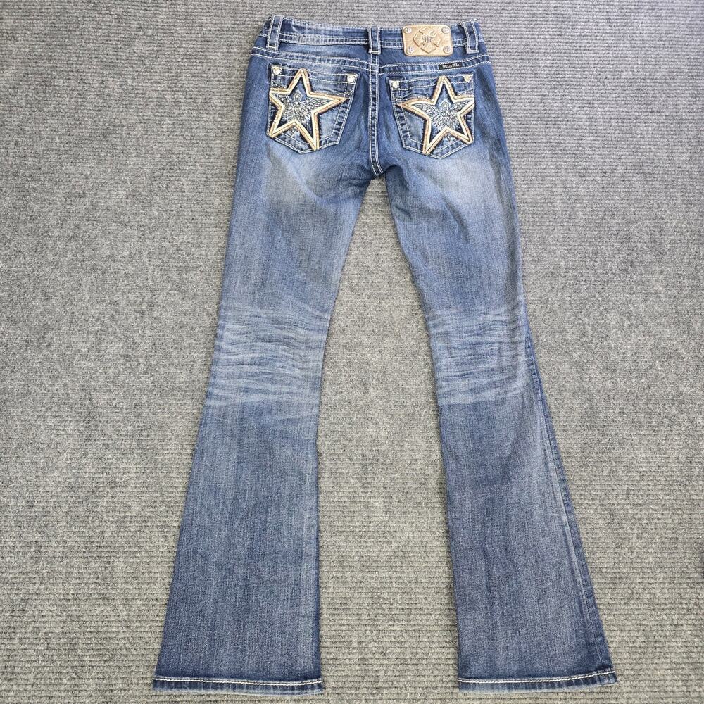 Miss Me Jeans Womens 27x33 Blue Mid Rise Bootcut Star Rhinestone Rockstar Y2K